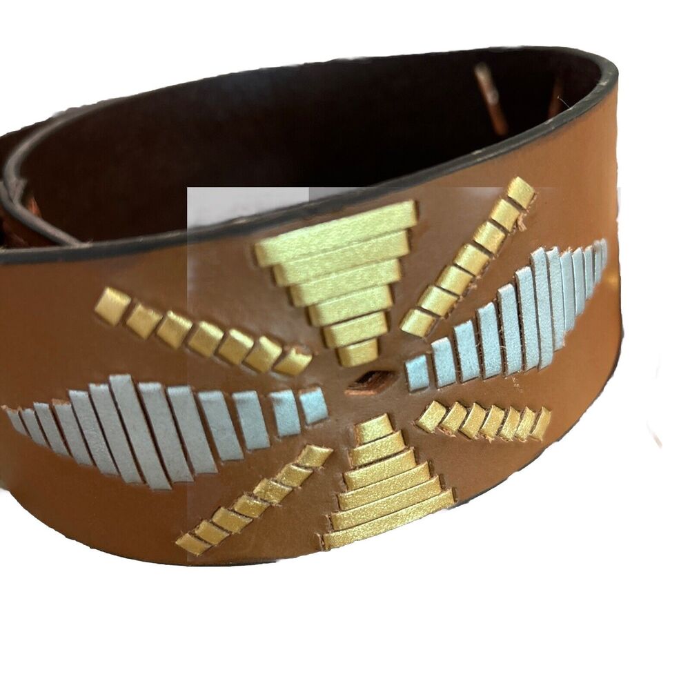 Cuirum Barcelona Spain Leather Designer Wide‎ Belt Hand Tooling Size 95 EUC